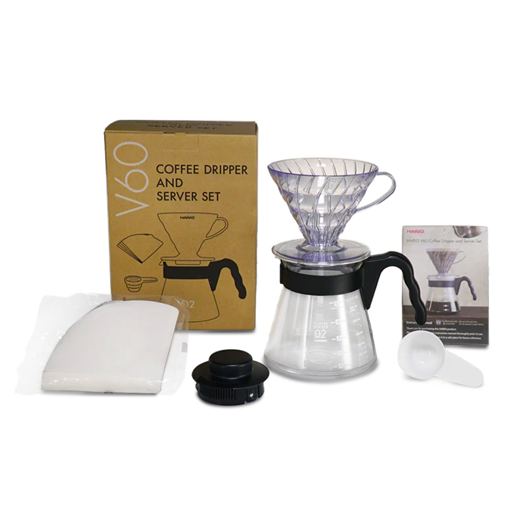 Hario Polaris Black and V60 Coffee Dripper and Server Set (Size 02)