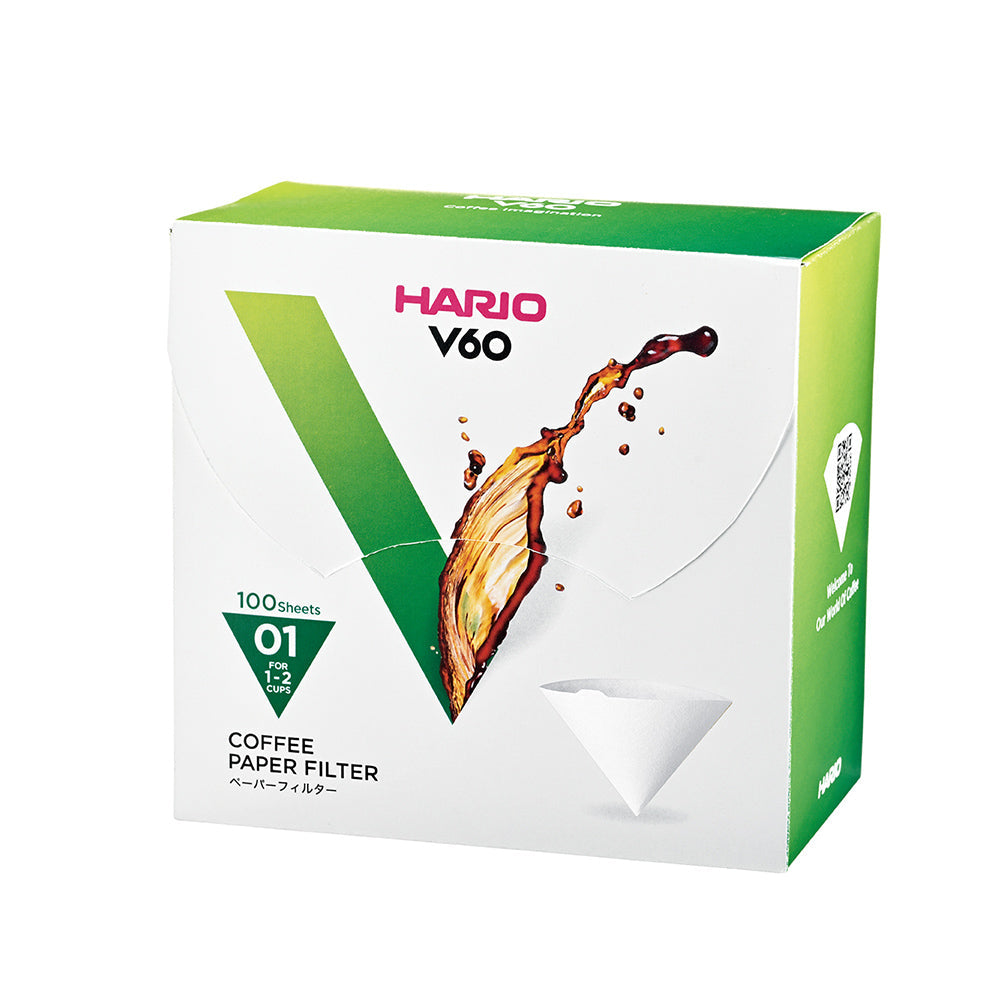 Hario V60 Coffee Filter Papers Size 01 - White - (100 Pack Boxed)