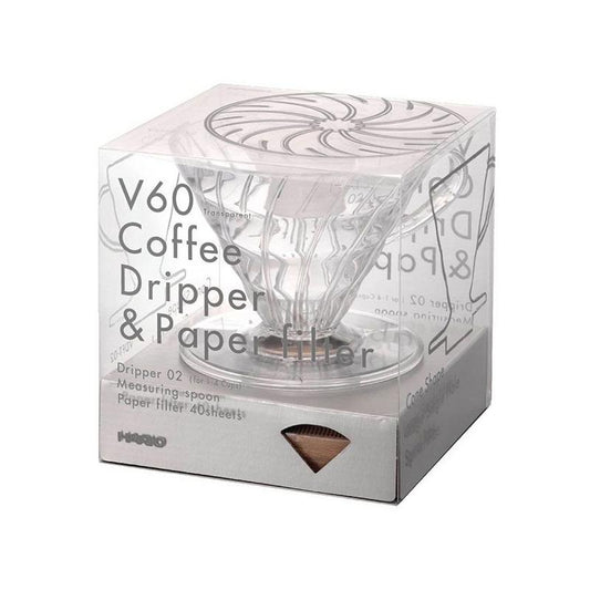 Hario V60 Transparent Coffee Dripper and Filter Paper Package - Size 02